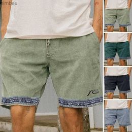 Shorts pour hommes Mode imprimé mâle pantalon court été Vintage velours côtelé poches surf Shorts hommes décontracté plage course breechcloth bas 240226