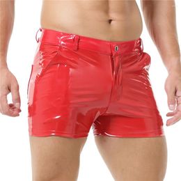 Short masculin mode brillant pvc en cuir en latex de nuit pantalon court zipper zipper club masculin fête danse décontractée avec poches