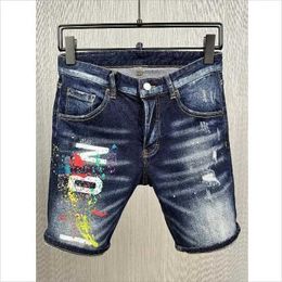 Shorts pour hommes de la mode de mode Mentide pour hommes Imprimé shorts en jean Slim Fit Casual Hole Peeted High Street Shorts A601-1 J240407