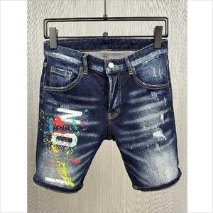 Heren shorts Fashion Trend Mens Letter Gedrukte denim shorts Slim Fit Casual Hole Spray Painted High Street Shorts A601-1 J240407