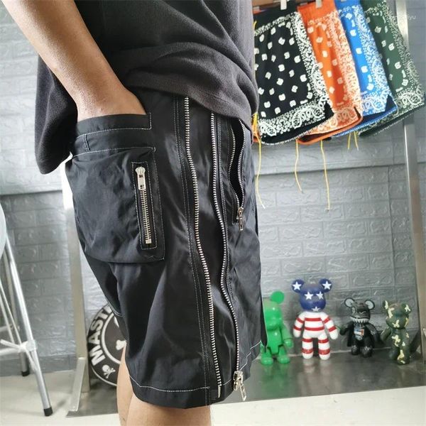 Shorts pour hommes Mode Multi Patchwork Fermeture à glissière Sangle Cordon de serrage Poche Hommes Femmes Tissu lourd Vintage Vêtements en gros