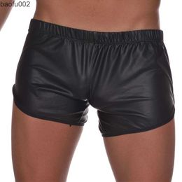 Heren shorts faux lederen mannen shorts zwarte sexy strakke broek met achterzak casual mannelijke mannelijke mode kleding fitness gyms sport dunne broek w0327
