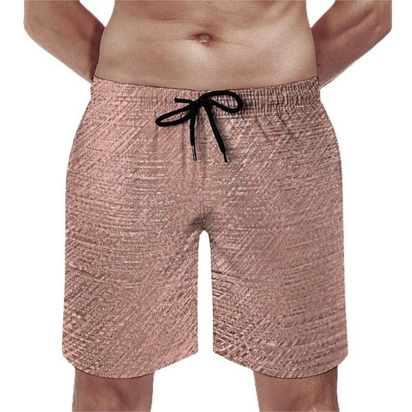 Pantalones cortos para hombres Tablero metálico falso Oro rosa Estampado texturizado Masculino Lindo Impresión de playa Troncos de natación de gran tamaño para hombres