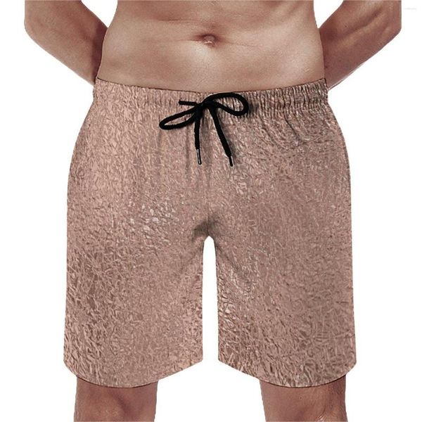 Short en Faux panneau métallique pour hommes, maillot de bain amusant à séchage rapide, imprimé en métal, paillettes or Rose, vêtements de plage, été