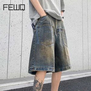 Short masculin Fewq Retro Blue Wash Mens Casual Mens lâches Loose de jeans Straitement Jeans Style 2024 Summer High Street 24x9022 Q240427
