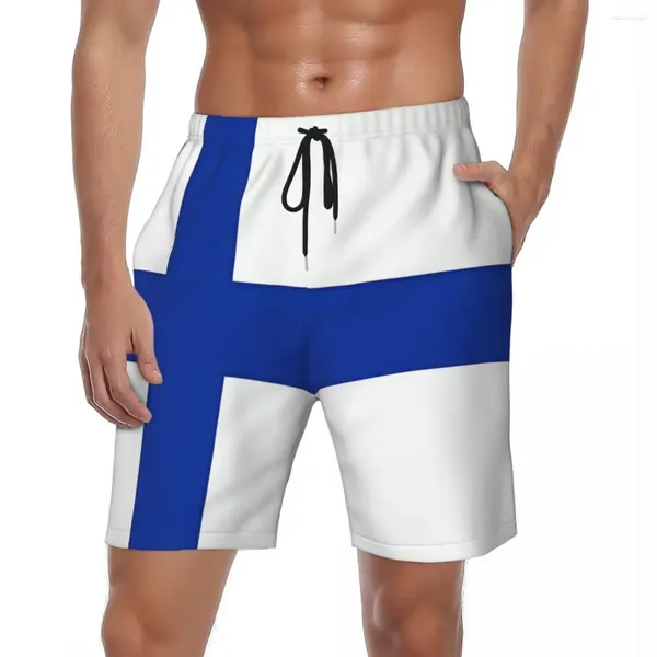 Short masculin Finland Flag Gym Summer Cool Printing Sports Fitness Board Pantalons courts Men Séchage rapide Y2K rétro plus taille de plage Trunks