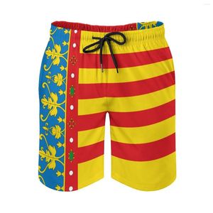 Herenshorts Vlag van de Valenciaanse Gemeenschap (2x3) Anime Causaal Verstelbaar Trekkoord Ademend Sneldrogend Strandshortsbasketbal