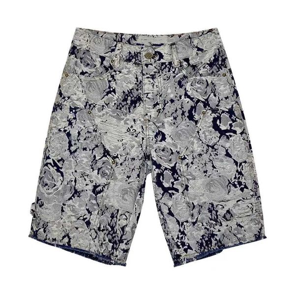 Pantalones cortos para hombres Denim floral Jacquard Rose Cutout Jeans bordados Shorts Hombres Mujeres Pareja J240319