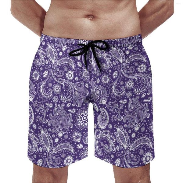 Shorts pour hommes Floral Paisley Board Draw String Oversize Short Blue Boho Style Men Swimming Trunks Classic