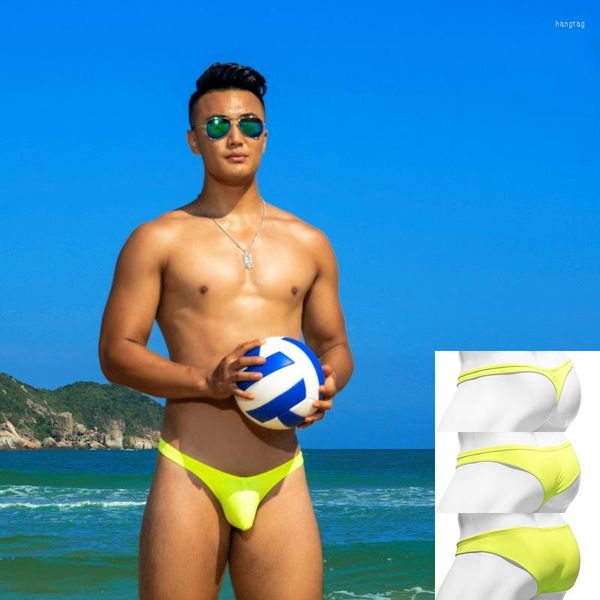 Shorts pour hommes Fluorescent Jaune Vert Sexy Serré Taille Basse Maillots De Bain Demi-Pack Hanche Maillots De Bain 2022 Gay Hommes Plage Maillots De Bain Maillots De Bain