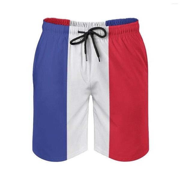 Pantalones cortos para hombres Bandera de Francia Anime CausalFunny Gráfico Cordón ajustable Transpirable Secado rápido Pantalones cortos de playaCasual Suelto Elástico Masculino Sho