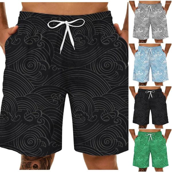 Pantalones cortos para hombre Divertidos estampados 3D Patrón de tamaño de ocio Pantalones deportivos de verano grandes con ondas