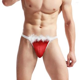 Pantalones cortos para hombre Ropa interior divertida Pantalones en T con cordón de terciopelo navideño