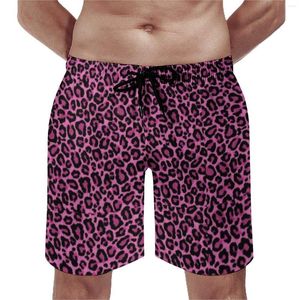 Heren shorts funky luipaard printbord roze zwarte vlekken casual korte broek sportkleding snel drogen strandstammen verjaardagscadeau