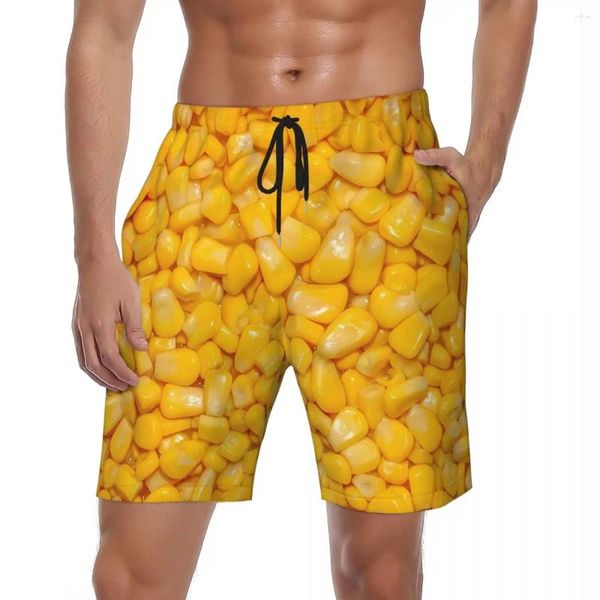 Shorts pour hommes drôle jaune maïs nourriture gymnase été 3D fromage imprimé classique plage hommes sport surf confortable troncs