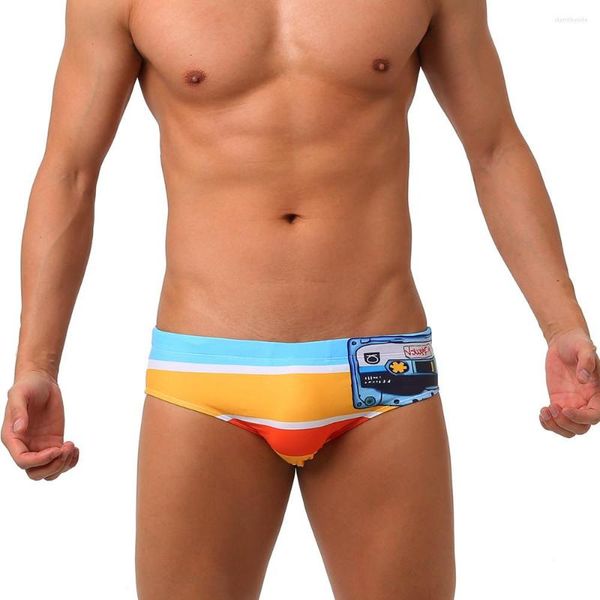 Pantalones cortos para hombre FZ62 2023, bañador ajustado de cintura baja para playa de verano para hombre, Bikinis con estampado naranja, bañador Sexy Gay para Surf, bañadores