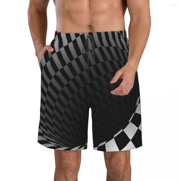 Short Homme Géométrique Et Illusion 3D Monotone Mystery Vortex Beach Fitness Maillot de Bain Séchage Rapide Funny Street Fun