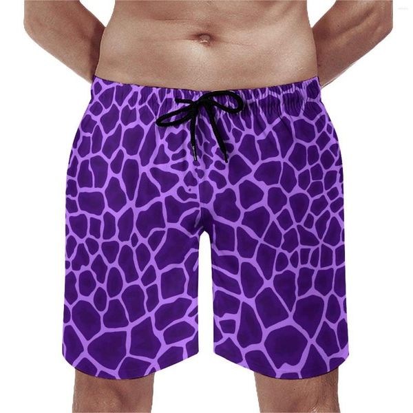 Short homme girafe imprimé planche taille élastique homme pantalon de plage violet Animal grande taille maillot de bain confortable