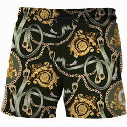 Heren Shorts Gold Blumenmuster 3D Volldruck Herren Sommer Schnell Trocknende Strandhose Lässige Sportshorts Kleidung Unisex Bequemen Stil