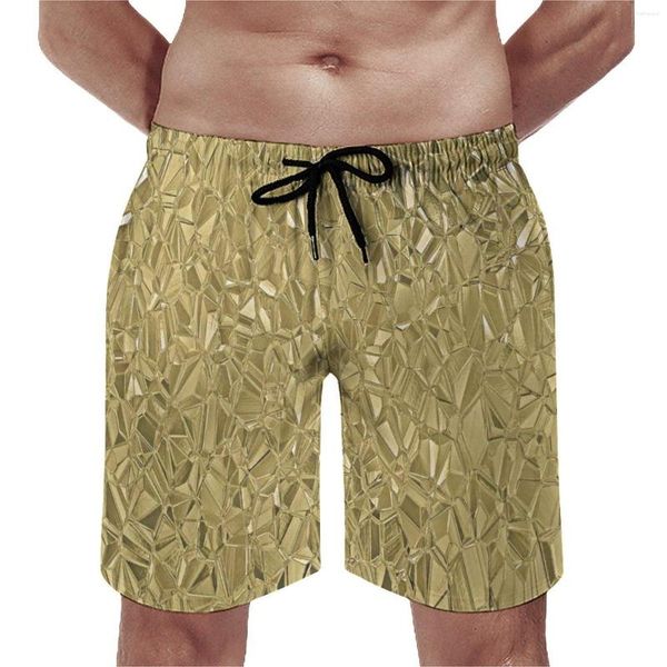 Pantalones cortos para hombre, tablero metálico de imitación dorado, estampado de piedras preciosas de Metal brillante, pantalones cortos informales para la playa, bañadores deportivos de secado rápido para Surf