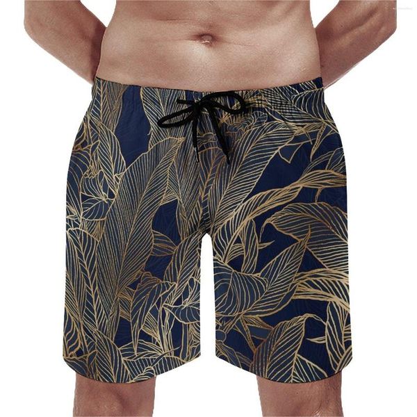 Shorts pour hommes Gold Foliage Plant Board Impression botanique Mignon Hawaii Beach Hommes Custom Running Surf Trunks à séchage rapide Cadeau