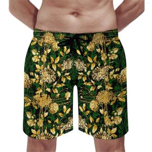 Shorts pour hommes Gold Green Damask Board Chaîne d'été Floral Sports Surf Beach Homme Séchage rapide Casual Custom Plus Taille Maillot de bain