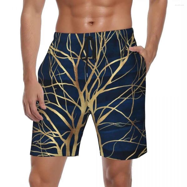 Shorts pour hommes Lignes d'or Tableau d'impression Été Abstrait Arbre Sports Fitness Plage Pantalon court Hommes Séchage rapide Mode Plus Taille Maillot de bain