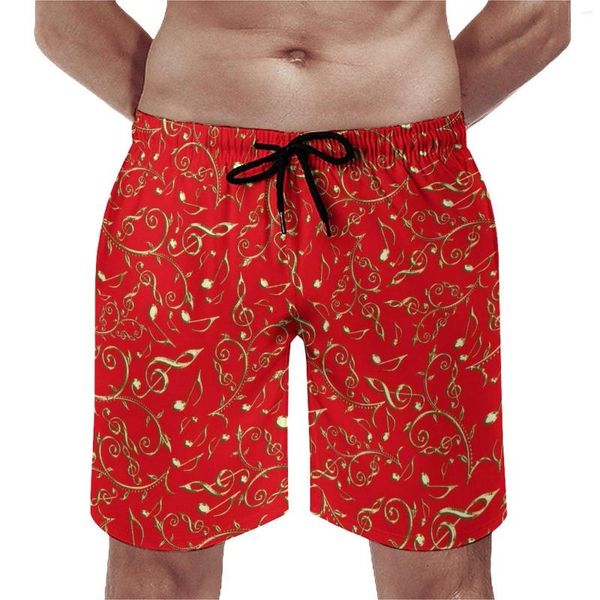 Pantalones Cortos para Hombre Tablero De Notas Musicales Dorado Festivo Navidad Divertido Diseño De Playa Deportes Surf Bañador De Secado Rápido Regalo De Cumpleaños