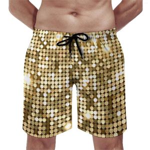 Short pour homme Golden Disco Ball Board Paillettes métalliques Sparkles Pantalon de plage confortable Trenky Plus Taille Hommes