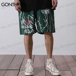 Heren shorts Gonthwid Harajuku Graffiti Print Shorts Harajuku Hip Hop Casual Baggy Pockets Korte broek Streetwear Men Summer Fashion Pants T230512