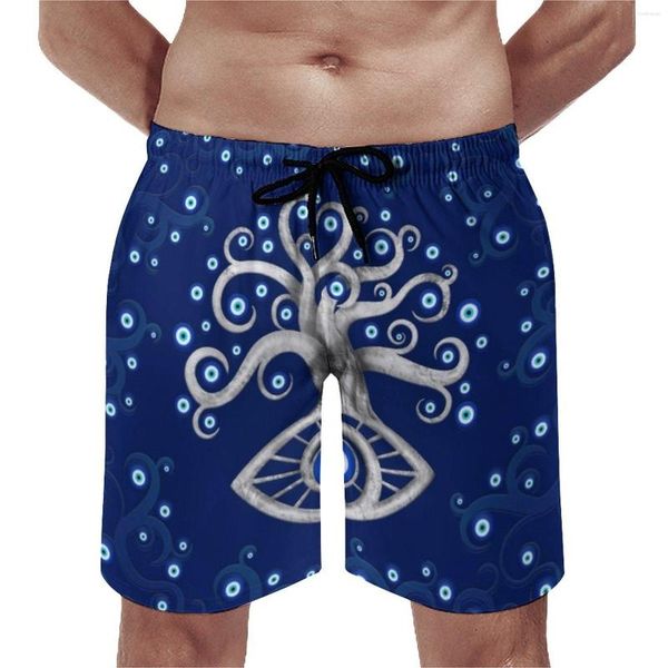 Shorts para hombres Griego Evil Ojo Arte Board de verano Amuleta Tree Pantalones de pantalones cortos Men Running Fast Dry Graphic Beach Trunks