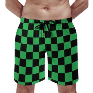 Herenshorts Groen en Zwart Retro Vierkant Bord Zomer Schaakbord Casual Strand Hardlopen Sneldrogend Aangepaste zwembroek