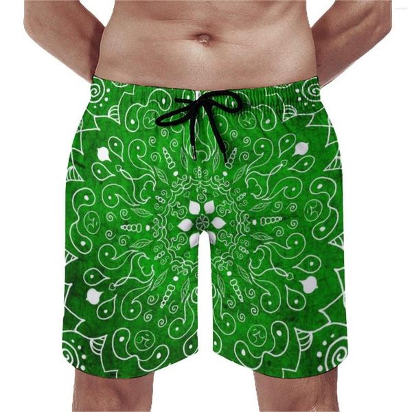 Pantalones cortos para hombres Mandala verde Gimnasio Verano Vintage Estampado floral Ropa deportiva Playa Secado rápido Diseño de moda Tallas grandes Bañadores