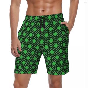 Shorts pour hommes Green Nordic Lines Gym Summer Retro Pixel Art Surf Board Pantalons courts Hommes Respirant Hawaii DIY Oversize Beach Trunks