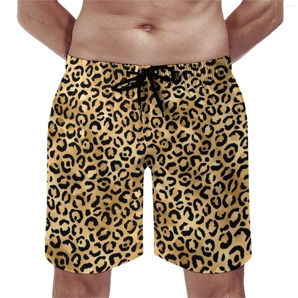 Pantalones cortos para hombres Gimnasio Negro Oro Estampado de leopardo Moda Bañadores de playa Cheetah Animal Machos Secado rápido Deportes Calidad Pantalones cortos de gran tamaño