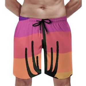 Shorts pour hommes Gym Coloré Désert Mode Maillots De Bain Saguaro Cactus Coucher De Soleil Hommes Séchage Rapide Vêtements De Sport Surdimensionné Plage