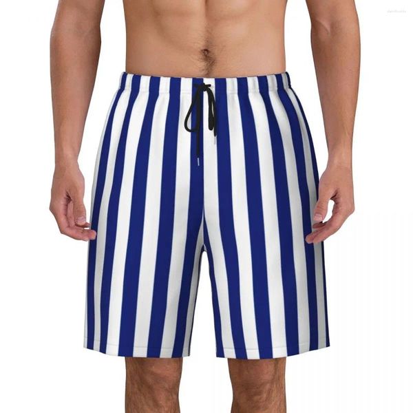 Pantalones cortos para hombre Gimnasio Diseño náutico Y2K Bañadores divertidos Rayas verticales azul marino Deportes Surf Pantalones cortos de tabla de gran tamaño