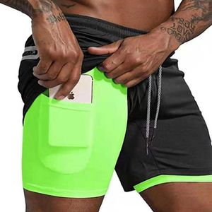 Heren shorts Gyms Fitness Men Summer Sportswear 2 In 1 Dubbel Deck Compressie Mannelijke tracksuits Track Joggers Korte broek Y2211