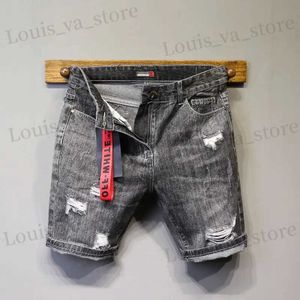 Pantalones cortos para hombres medio largo KN longitudes pantalones cortos de jeans cortos rectas para hombres Venta rasgada Angustiva Luxury Stretchable WIH Zipper T240419
