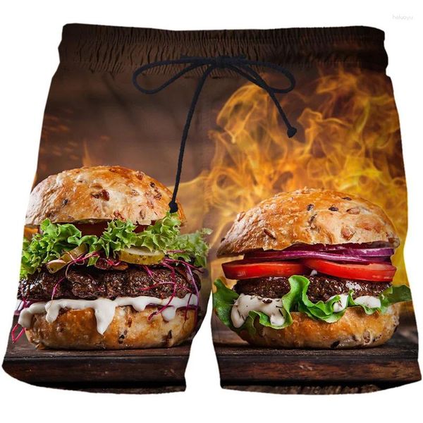 Short masculin Hamburger Pizza Graphic Board Men 3D Print Fast Food Hawaii Beach Fashion Hip Hop Streetwear Cool Surf Swim Swimks