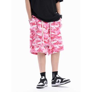 Shorts voor heren Harajuku Camo Cargo Shorts Heren Japanse Vintage Losse lti Dichter Borduren Streetwear Casual Split Shorts Camouflage Pantsyolq