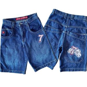 Herenshorts Harajuku Jnco Shorts Y2K Hip-Hop Lucky 7 Dice grafische Retro Blauwe Pocket Denim Gym Shorts Gothic Mens Basketball Shortsl2405