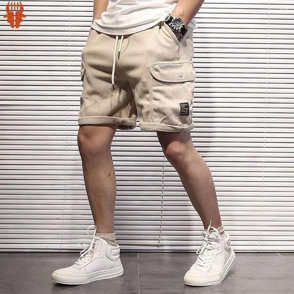 Pantalones cortos para hombre Harajuku caqui hombres verano Casual Cargo Streetwear Color sólido sudor Jogger algodón 2023 estilo japonés