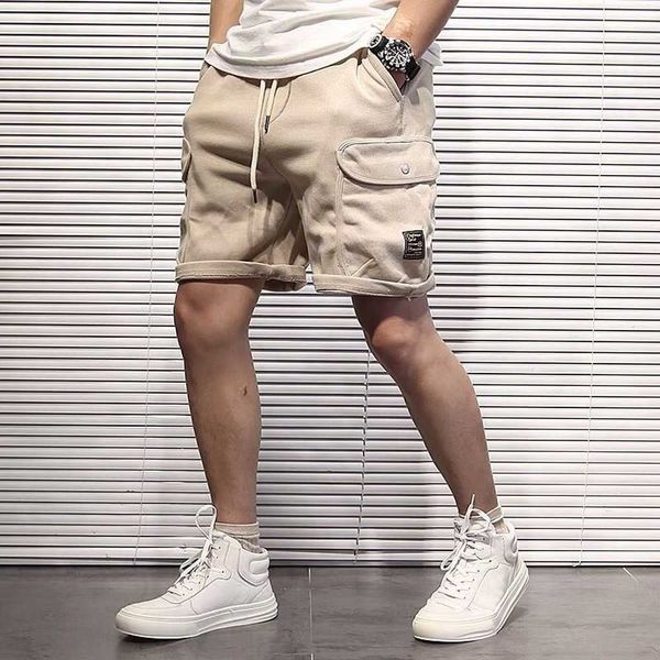 Pantalones cortos para hombre Harajuku Khaki Shorts Hombres Verano Casual Cargo Shorts Streetwear Color sólido Sweat Jogger Shorts Algodón Hombres Japón Estilo G230131