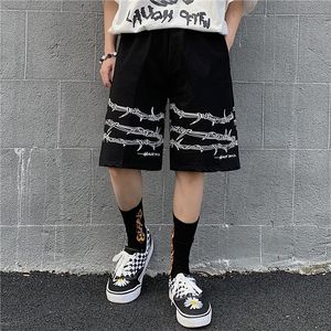 Shorts voor heren Harajuku streetwear ijzeren kettingpatroon joggershorts heren en dames hiphop skateboardshorts zomer elastische taille shorts 230215