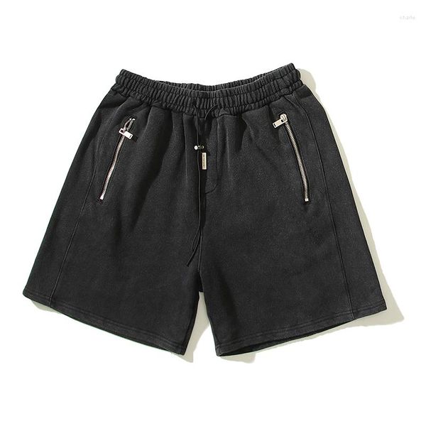 Short masculin harajuku y2k vintage lavé d'été de couleur solide streetwear baggy pantalon de longueur de genou Terry Unisexe court