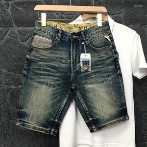 Short masculin poids lourd en détresse gratte lavé denim de haute qualité Summer American vintage slim mi-jeans Straight Y2k Youth mâle