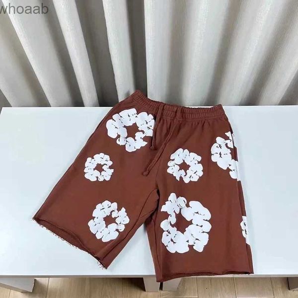 Shorts pour hommes haute qualité coton rose marron bleu rouge Denim larmes Shorts hommes femmes meilleure qualité cordon classique Kapok Puff impression culotte YQ240111