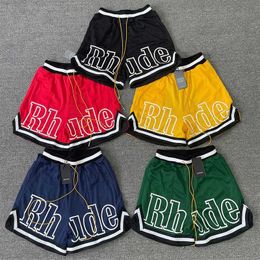 Shorts masculinos de alta qualidade RHUDE Morant combinando shorts de basquete de malha de rua americanos soltos shorts casuais para homens