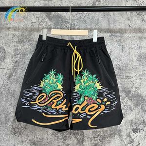 Heren shorts Hoge kwaliteit Summer Beach Rhude Men Vrouw Casual In Mesh -rijbroek Zwart Wit Kokosolie Schilderkunst met tags